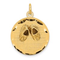 14K Yellow Gold Small Solid Engravable Baby Shoes on 19mm Disc Charm view 1
