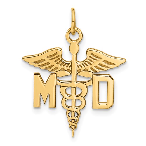 14K Yellow Gold Large M.d. Caduceus Charm