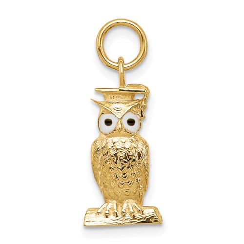 14K Yellow Gold Enameled Graduation Owl Charm