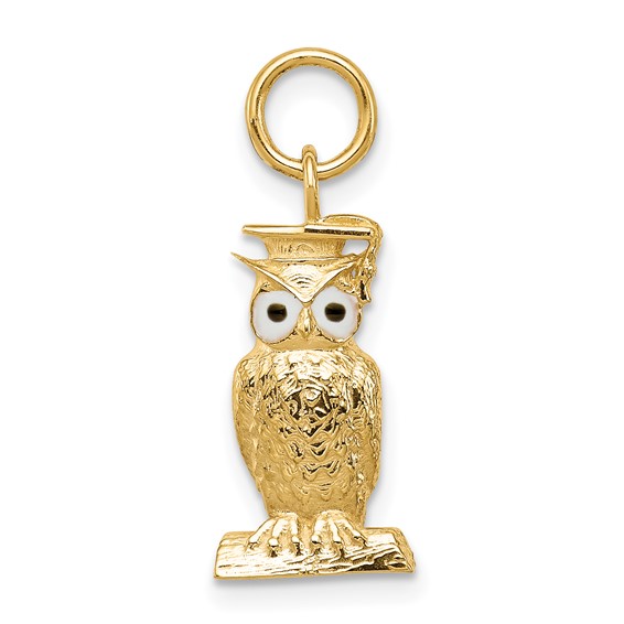 14K Enameled Graduation Owl Charm