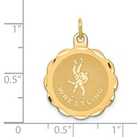 14K Yellow Gold Wrestling Scalloped Edge 18mm Engravable Disc Charm view 4