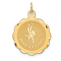 14K Yellow Gold Wrestling Scalloped Edge 18mm Engravable Disc Charm view 1