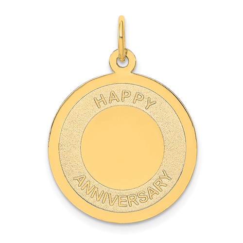 14K Yellow Gold Happy Anniversary 20mm Engravable Disc Charm