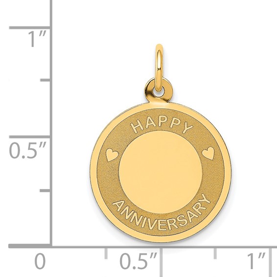 14K HAPPY ANNIVERSARY with Hearts 16mm Engravable Disc Charm