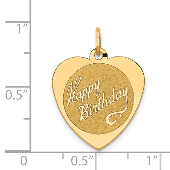 14k HAPPY BIRTHDAY 18mm Engravable Heart Disc Charm