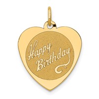 14K Yellow Gold Happy Birthday 18mm Engravable Heart Disc Charm view 1