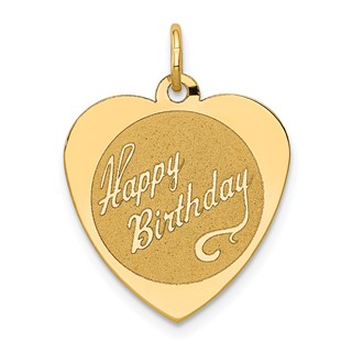 14k HAPPY BIRTHDAY 18mm Engravable Heart Disc Charm