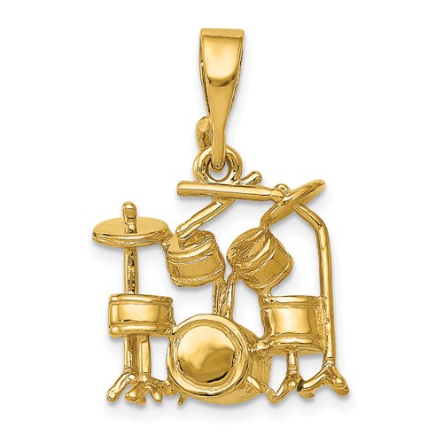 14K Yellow Gold 3-D Drum Set Charm