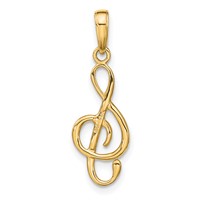 14K Yellow Gold 3-D Clef Treble Clef Pendant view 3