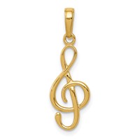 14K Yellow Gold 3-D Clef Treble Clef Pendant view 1