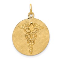 14K Engravable Back Caduceus Disc Charm view 1