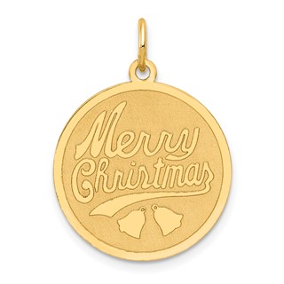 14k MERRY CHRISTMAS 19mm Engravable Disc Charm