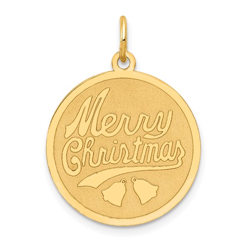 14K Yellow Gold Merry Christmas 19mm Engravable Disc Charm