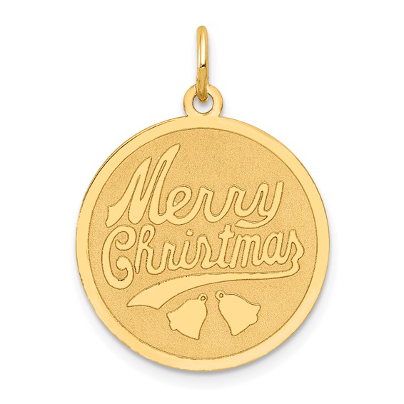 14k MERRY CHRISTMAS 19mm Engravable Disc Charm