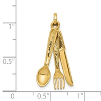 14K Yellow Gold 3-D Knife, Fork and Spoon Charm view 3