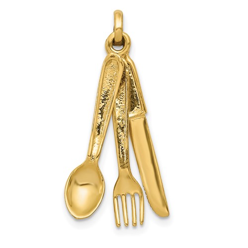 14K Yellow Gold 3-D Knife, Fork and Spoon Charm