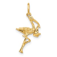 14K Yellow Gold Solid 3-D Stork Charm view 3