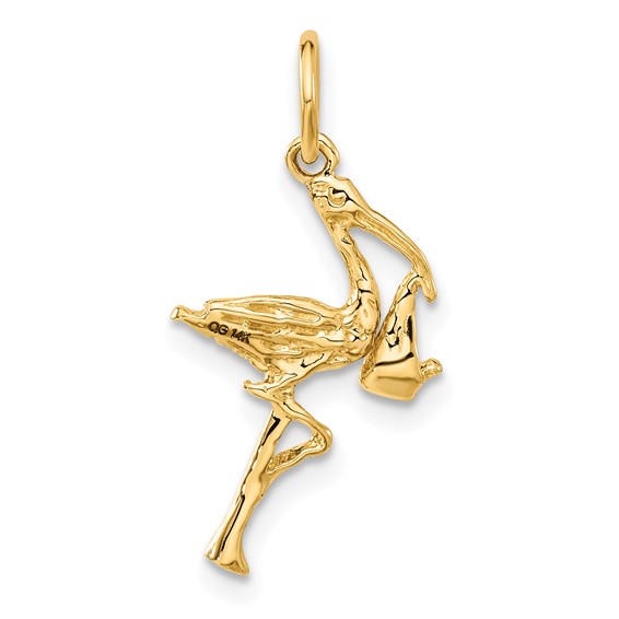 14k Solid 3-D Stork Charm