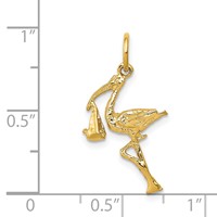 14K Yellow Gold Solid 3-D Stork Charm view 4