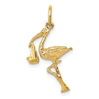14K Yellow Gold Solid 3-D Stork Charm view 1