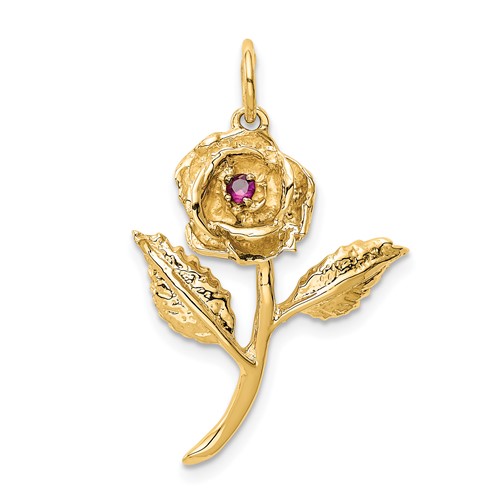 14K Yellow Gold Red CZ Rose Charm