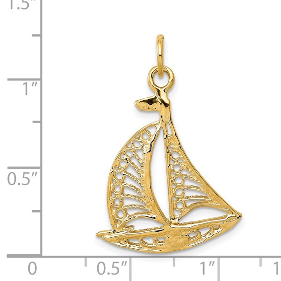 14k Filigree Sailboat Charm