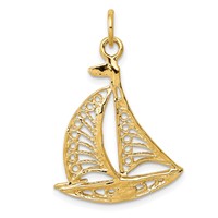 14K Yellow Gold Filigree Sailboat Charm view 1