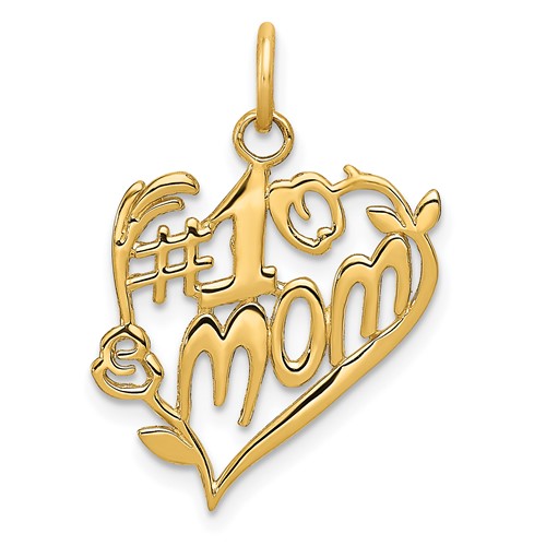 14K Yellow Gold #1 Mom Heart Charm