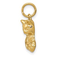 14K Yellow Gold Solid Polished Open-Backed Cat Charm with Ball view 2