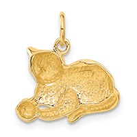 14K Yellow Gold Solid Polished Open-Backed Cat Charm with Ball view 3