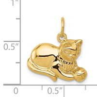 14K Yellow Gold Solid Polished Open-Backed Cat Charm with Ball view 4