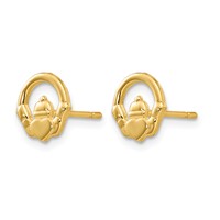 14K Yellow Gold Claddagh Post Earrings view 2