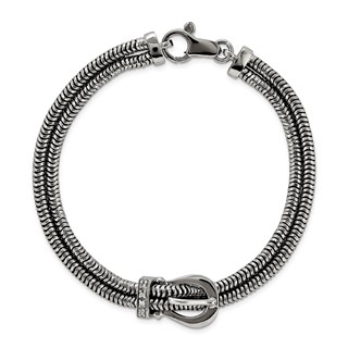 Sterling Silver two row round chain with buckle with crystal elements