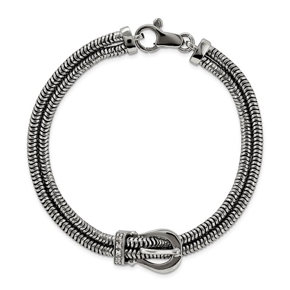 Sterling Silver two row round chain with buckle with crystal elements