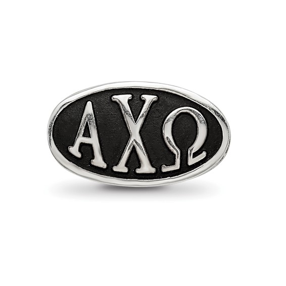 Sterling Silver LogoArt 15.25mm Alpha Chi Omega Sorority Greek Letters Enameled Oval Bead