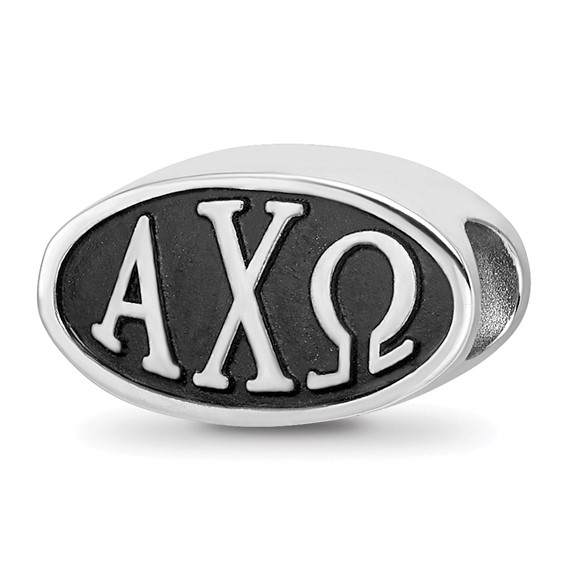 Sterling Silver LogoArt 15.25mm Alpha Chi Omega Sorority Greek Letters Enameled Oval Bead