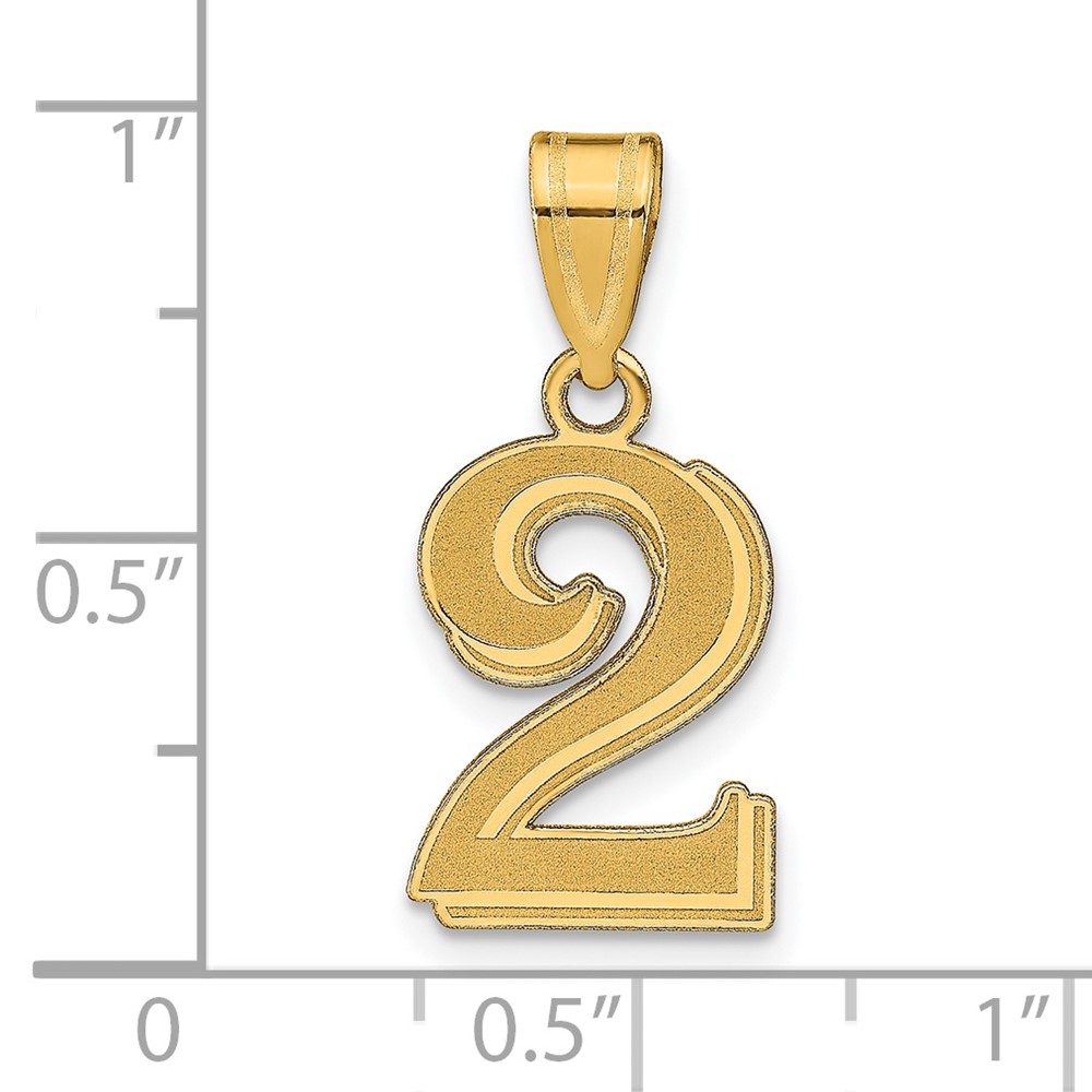 14k Polished Etched Number 2 Pendant (AEN02)