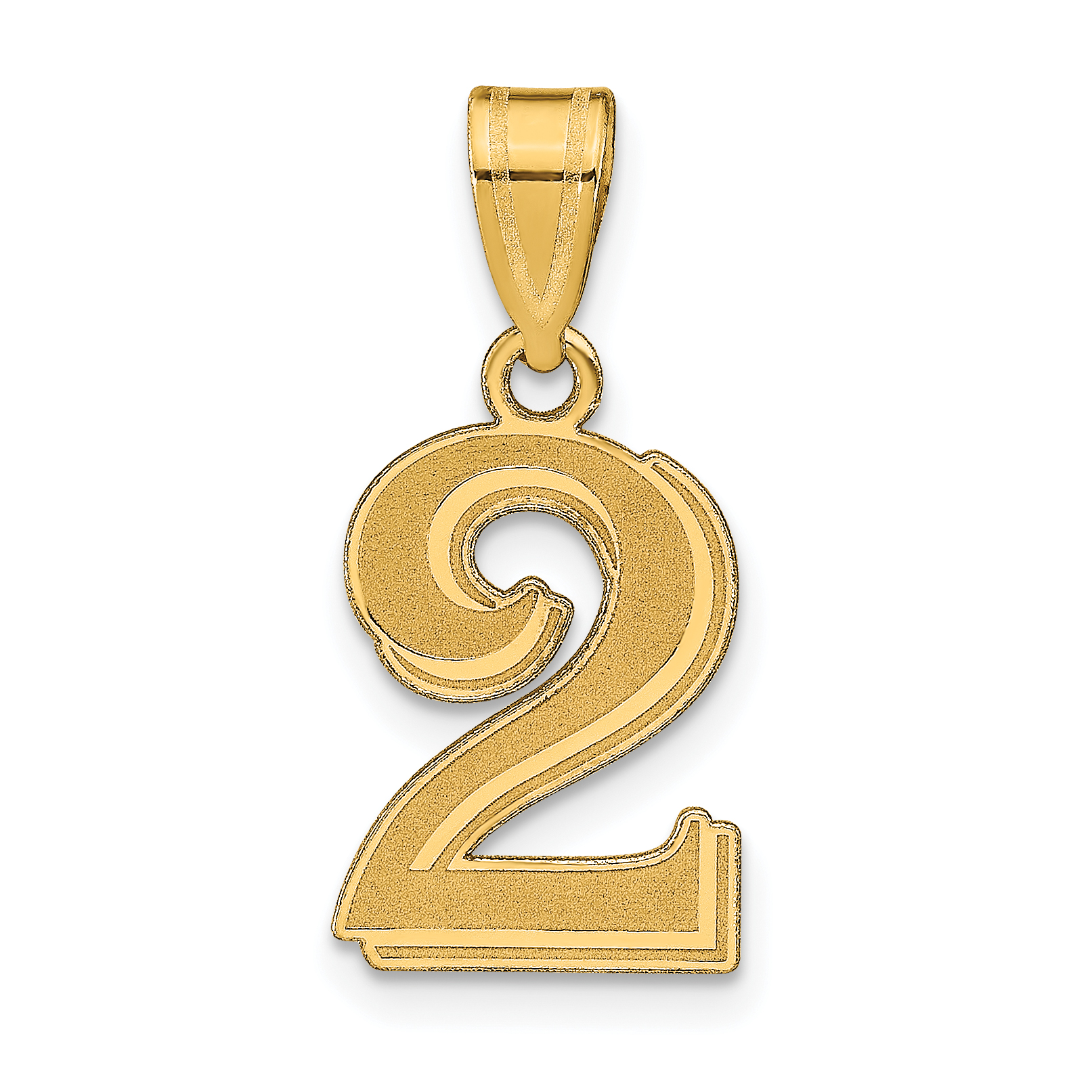 14k Polished Etched Number 2 Pendant (AEN02)