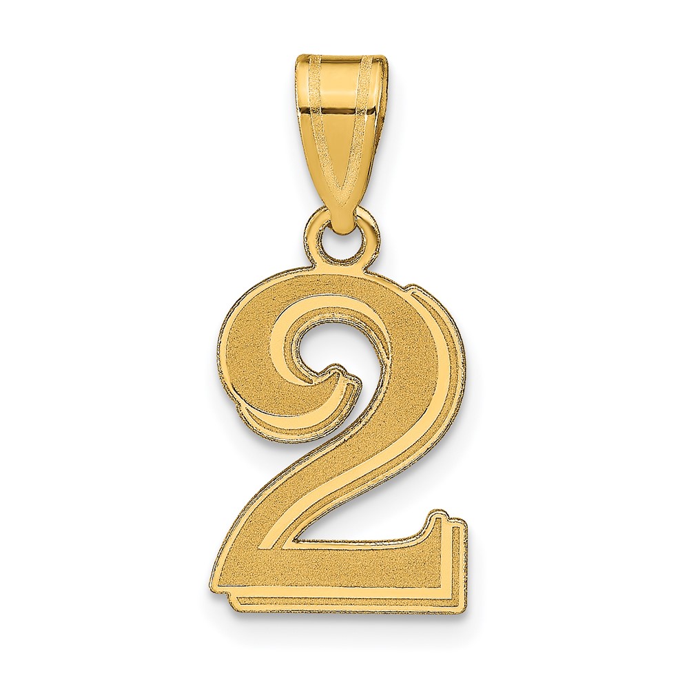 14k Polished Etched Number 2 Pendant (AEN02)