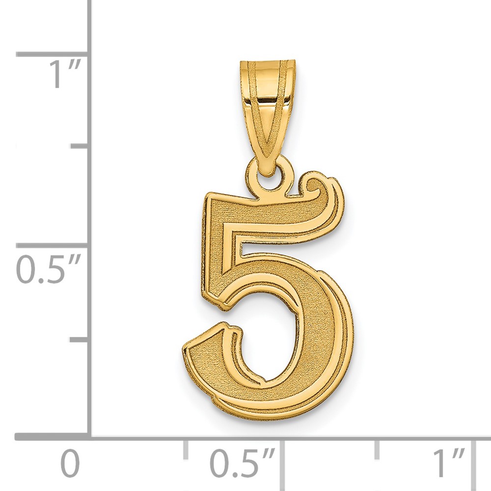 14k Polished Etched Number 5 Pendant (AEN05)