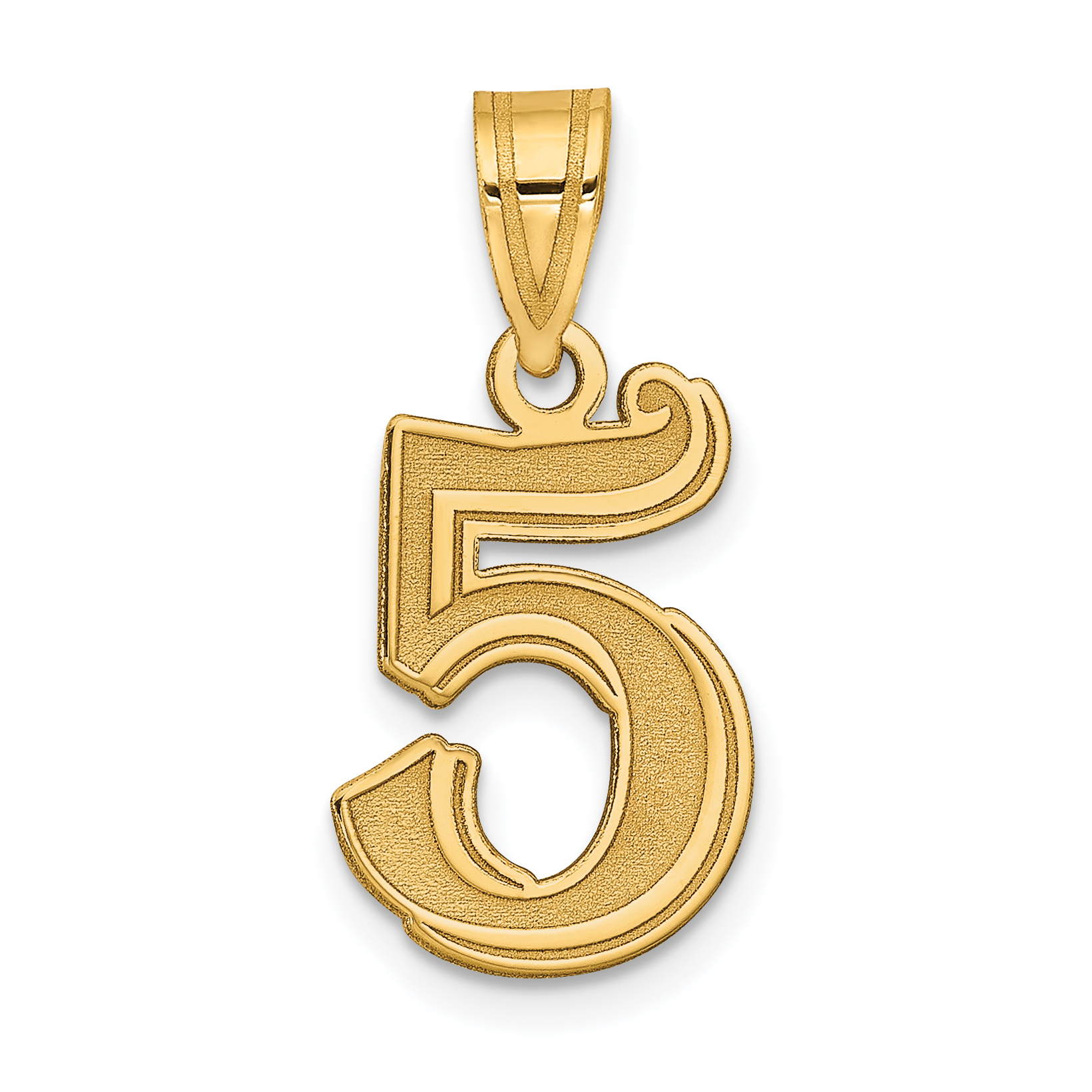 14k Polished Etched Number 5 Pendant (AEN05)