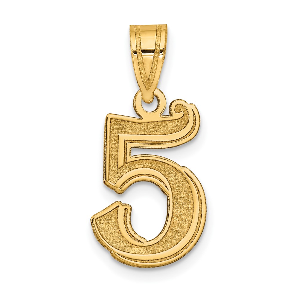 14k Polished Etched Number 5 Pendant (AEN05)