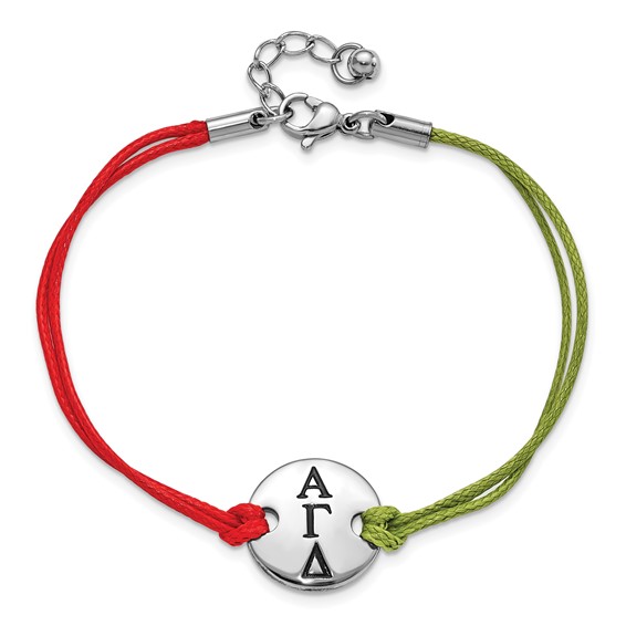 Alpha Gamma Delta Sorority Circle Disc Red & Green w/1in ext Bracelet