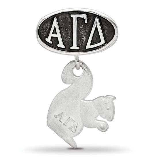 Sterling Silver Logoart Alpha Gamma Delta Oval With Squirrel Dangle Bead