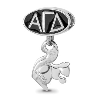 Sterling Silver Logoart Alpha Gamma Delta Oval With Squirrel Dangle Bead