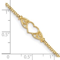 14K Yellow Gold Polished Open Heart Anklet with Filigree and Bismark Chain, 10" view 4