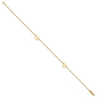14K Yellow Gold Polished Cut-out Heart Plus 1 Inch Extender - Total 10 Inch Anklet, 9" view 2