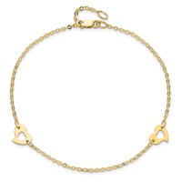 14K Yellow Gold Polished Cut-out Heart Plus 1 Inch Extender - Total 10 Inch Anklet, 9" view 4