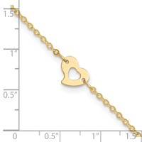 14K Yellow Gold Polished Cut-out Heart Plus 1 Inch Extender - Total 10 Inch Anklet, 9" view 5