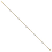 14K Yellow Gold 7-8mm White Near-Round Freshwater Cultured Pearl 5-Station Anklet, 9" view 2